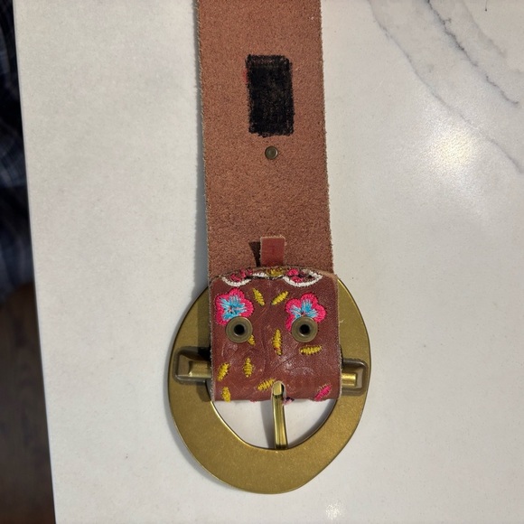LUCKY BRAND Sz L Embroidered Floral Butterfly Brown Leather Belt - Picture 6 of 7